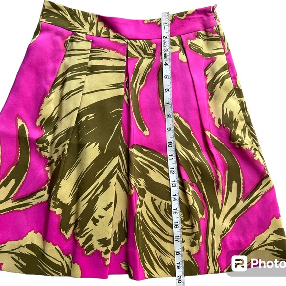 Milly New York Fuchsia Pink Green Abstract Floral Silk Pleated Skirt Size 2 - Picture 3 of 6